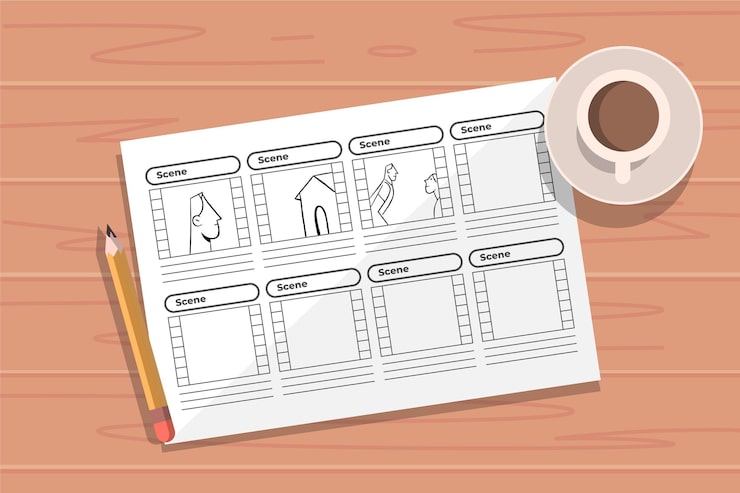 Free Vector top view storyboard concept and coffee
