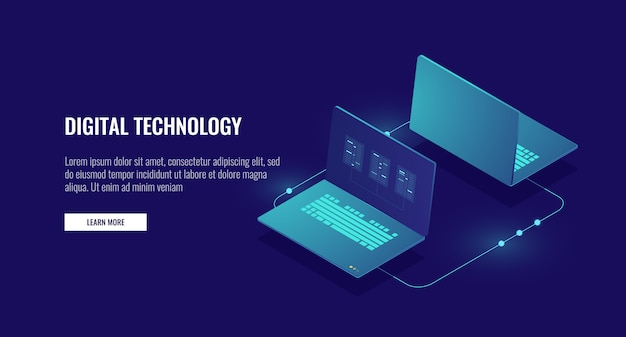 Free Vector two laptop computer exchanging data, data encryption, protected connection