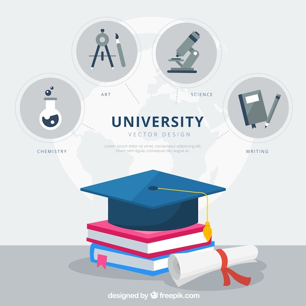 Free Vector university elements background in flat style