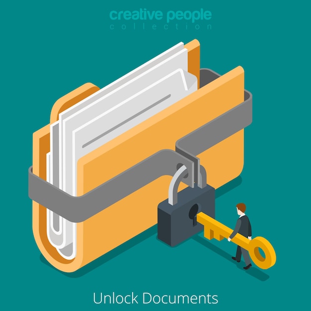 Free Vector unlock folder secure data file document with lock key icon