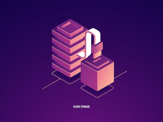 Free Vector upload and transfer data to the server room, cloud data storage and big data flow processing