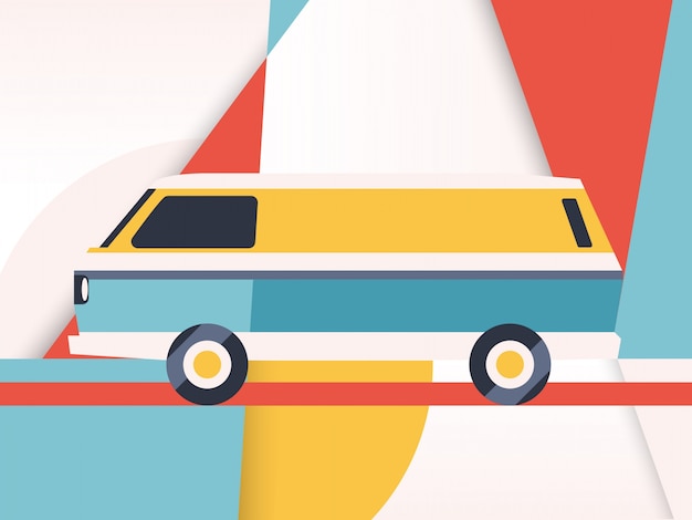 Free Vector van with geometric background