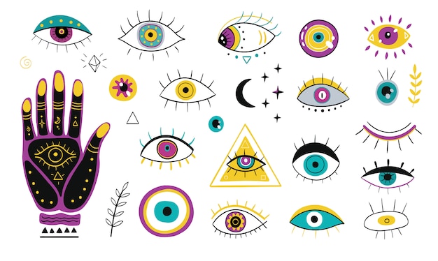 Free Vector various hand drawn eyes flat icon set