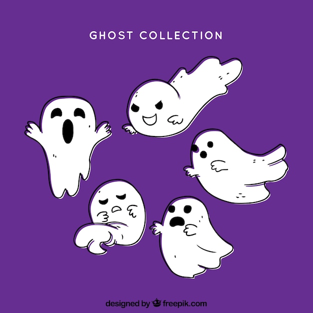 Free Vector various hand drawn halloween ghosts