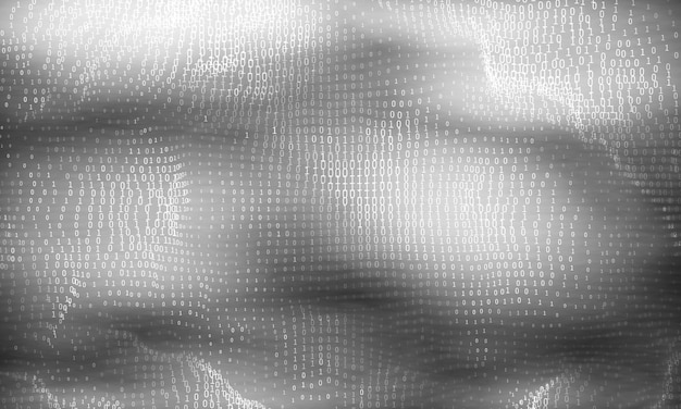 Free Vector vector abstract big data visualization. grayscale glowing data flow as binary numbers. computer code representation. cryptographic analysis, hacking.