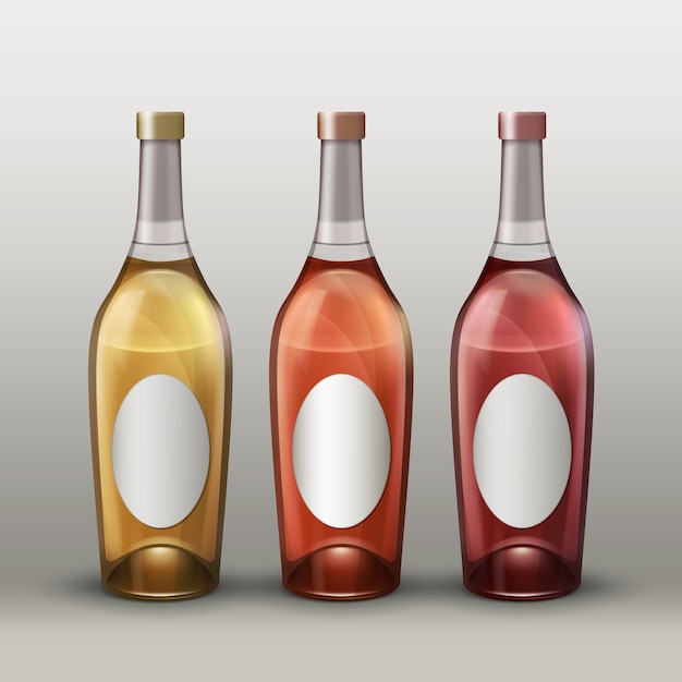 Free Vector vector set of full colored bottles with empty labels front view isolated on gradient background