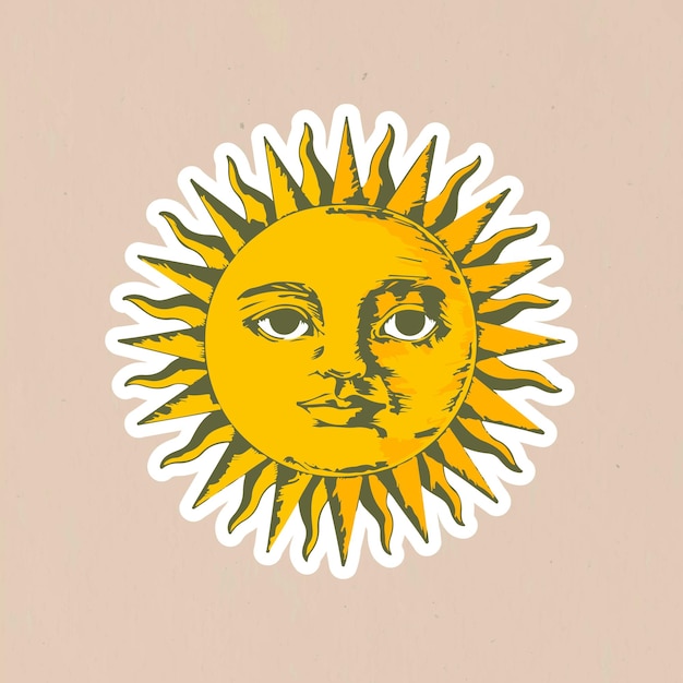 Free Vector vectorized sun with face sticker with a white border