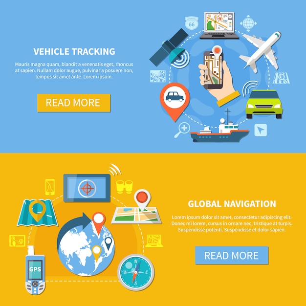 Free Vector vehicle tracking navigation banners 