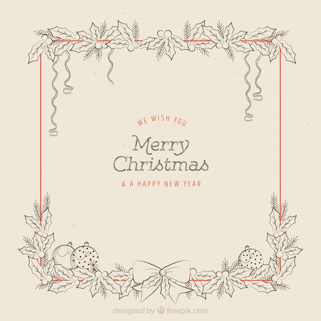 Free Vector vintage background of christmas frame with sketches