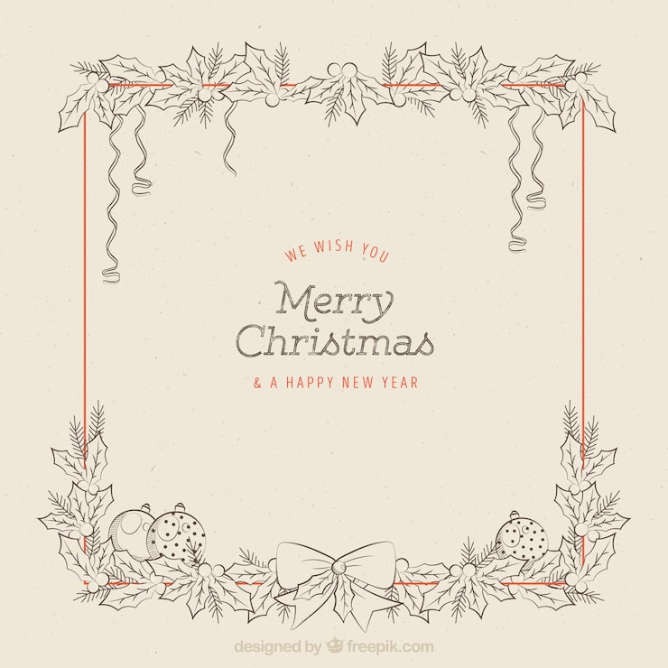 Free Vector vintage background of christmas frame with sketches