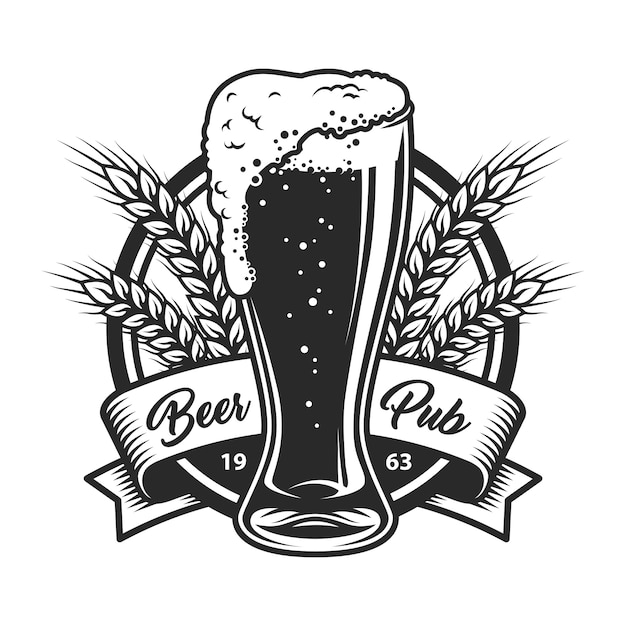Free Vector vintage monochrome beer pub logo