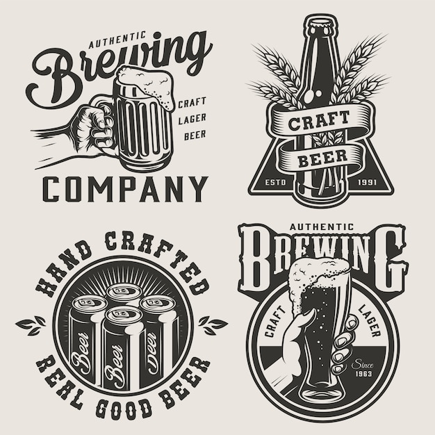 Free Vector vintage monochrome brewery badges