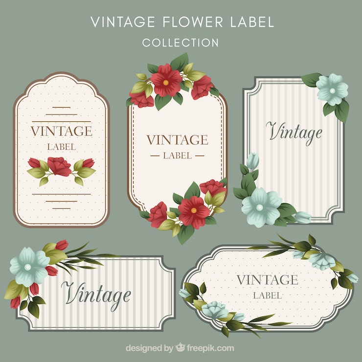 Free Vector vintage pack of flat floral labels