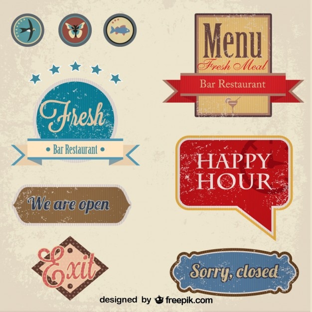 Free Vector vintage restaurant badge and labels set 