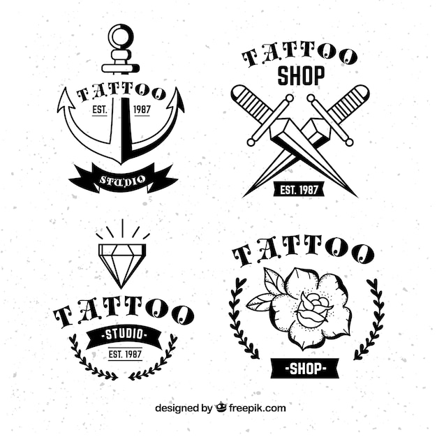 Free Vector vintage tattoo logo collection