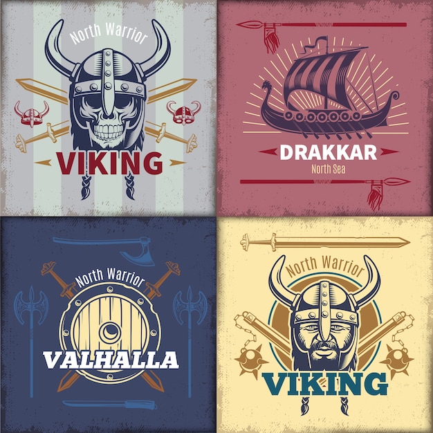 Free Vector vintage viking emblems set
