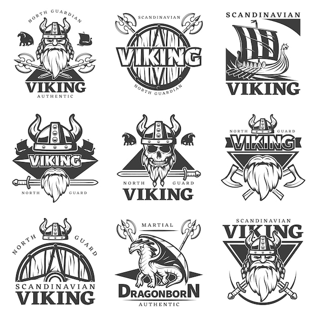 Free Vector vintage viking label set