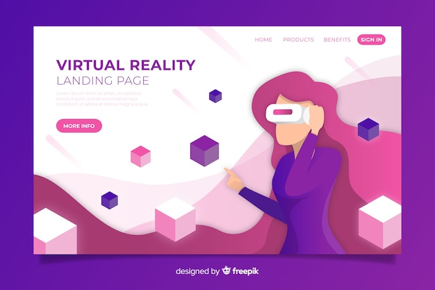 Free Vector virtual reality landing page template