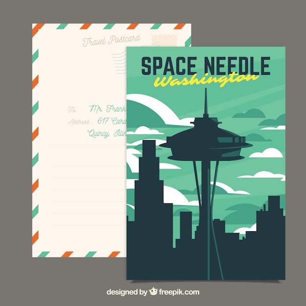 Free Vector washington postcard template with flat design