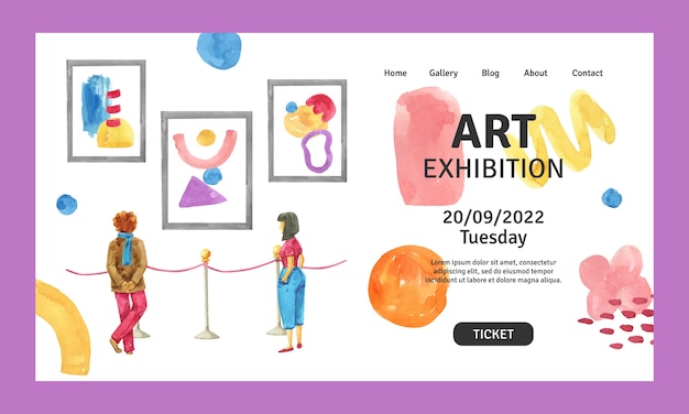 Free Vector watercolor art exhibition event landing page template