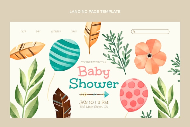 Free Vector watercolor baby shower landing page design template