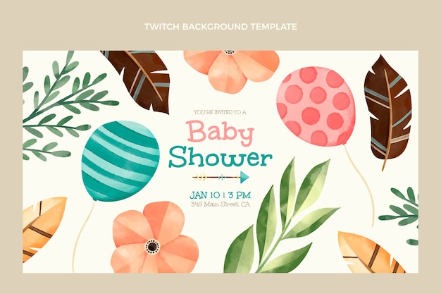 Free Vector watercolor baby shower twitch background design template