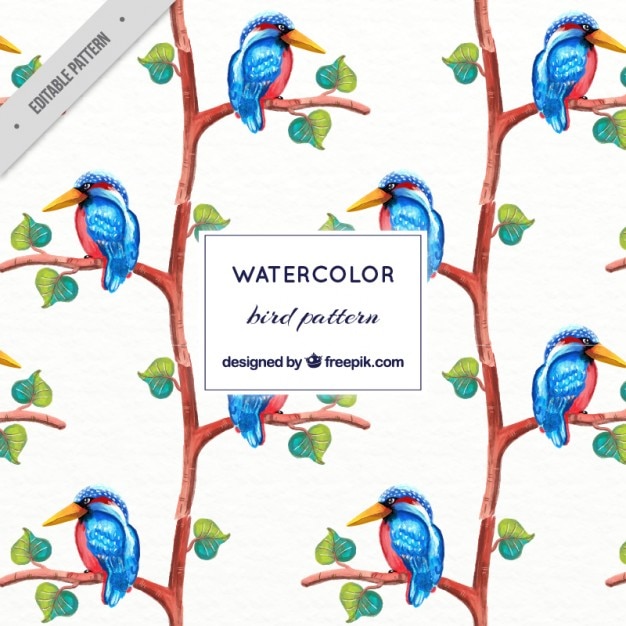 Free Vector watercolor blue tropical bird pattern