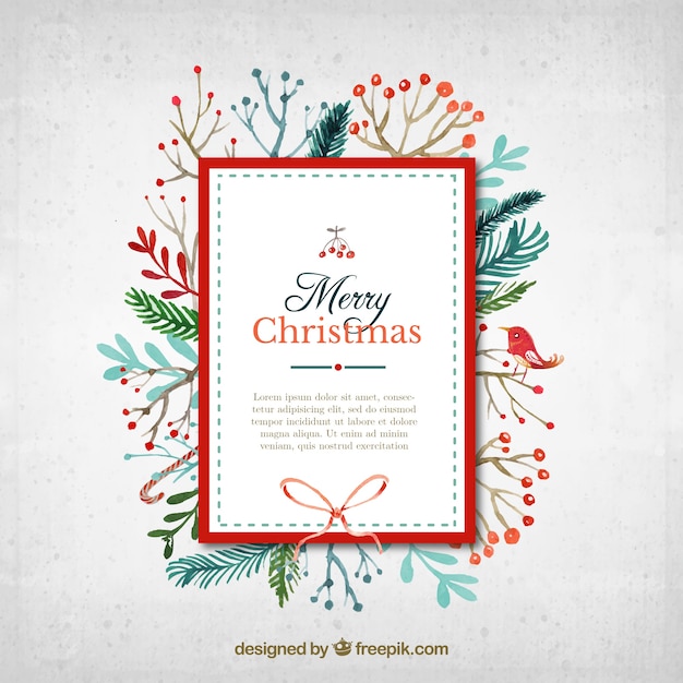Free Vector watercolor christmas card in cute style