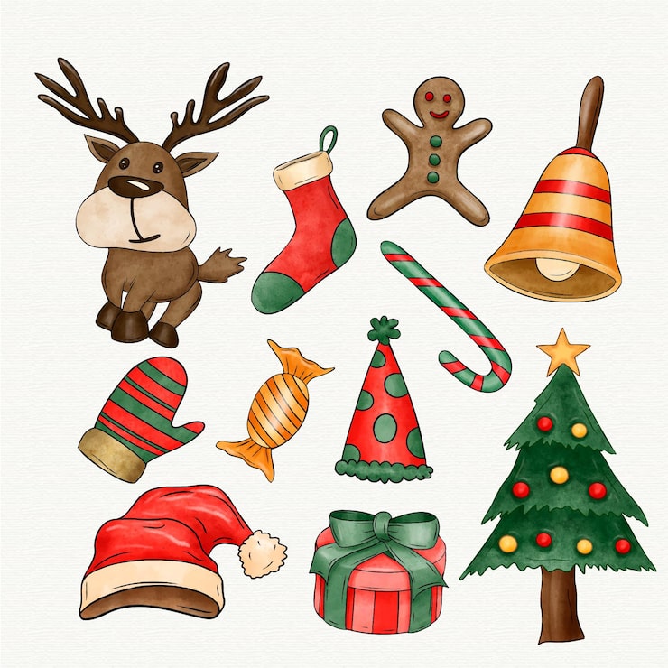 Free Vector watercolor christmas element collection