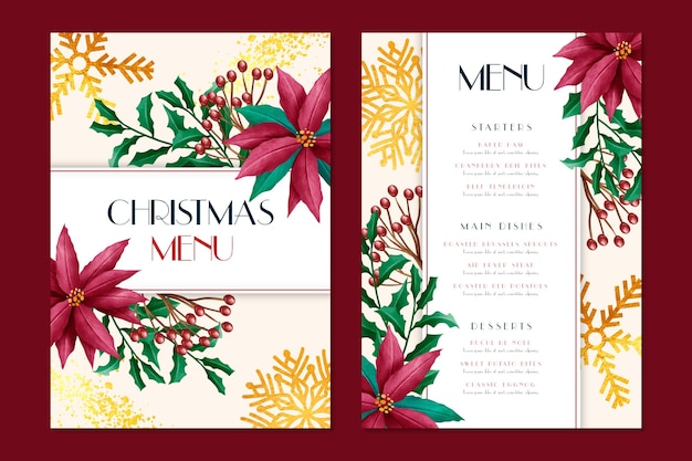 Free Vector watercolor christmas menu template