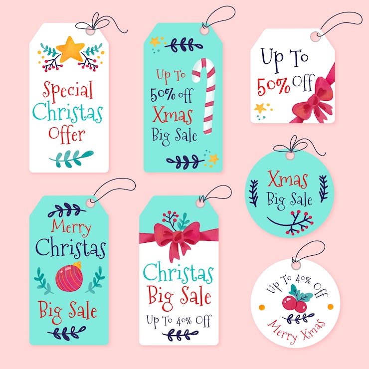Free Vector watercolor christmas sale tag collection
