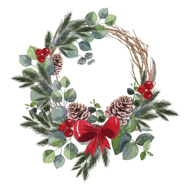 Free Vector watercolor christmas wreath concept