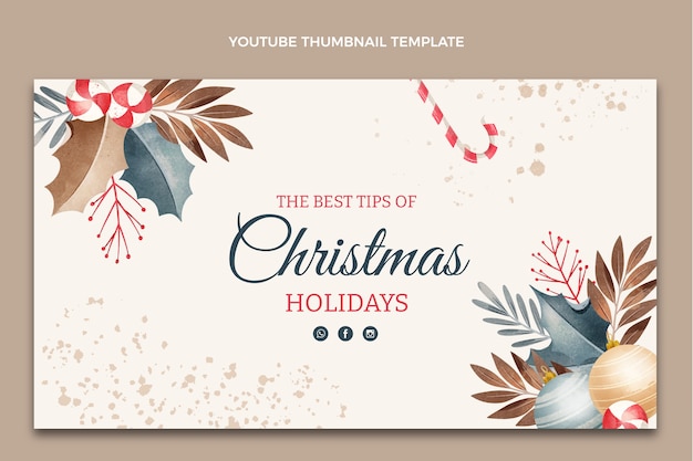 Free Vector watercolor christmas youtube thumbnail