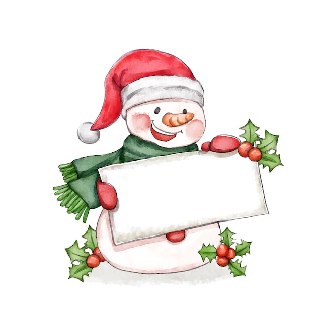 Free Vector watercolor illustration of christmas character holding blank banner