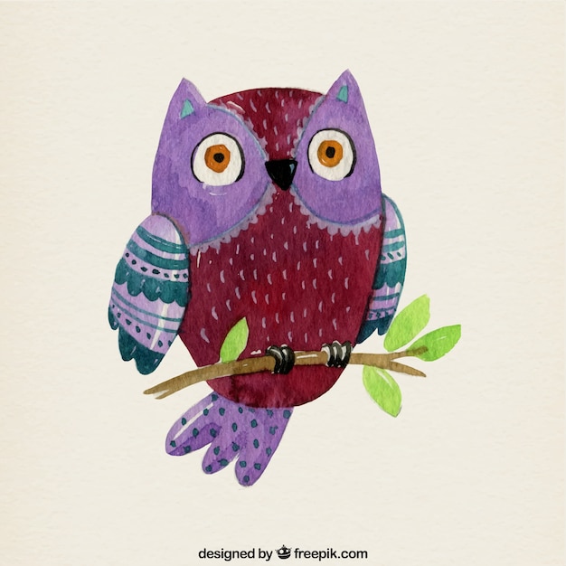 Free Vector watercolor owl background on a branch