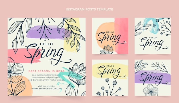 Free Vector watercolor spring instagram posts collection