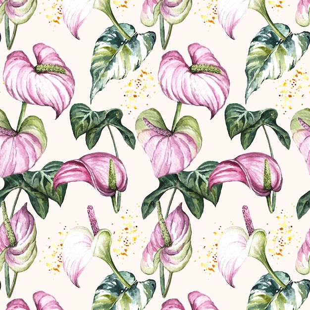 Free Vector watercolor tropical flowers pattern