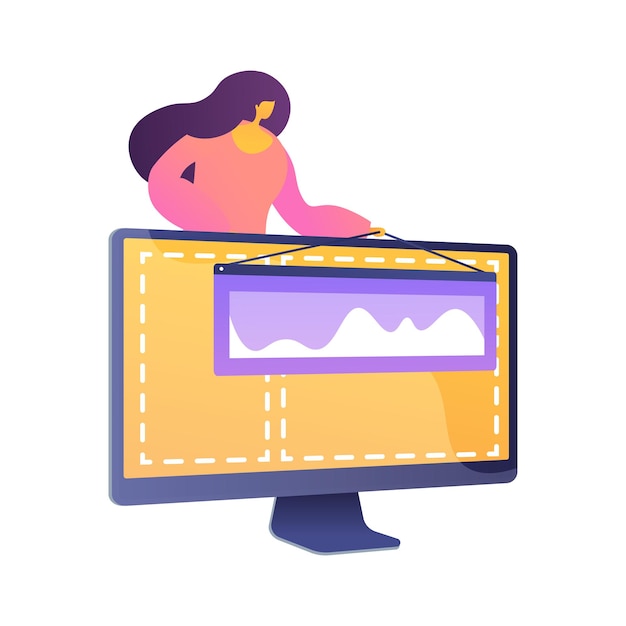 Free Vector web design and content creating. landing page, website, homepage creating design element. female graphics designer, developer flat character. 