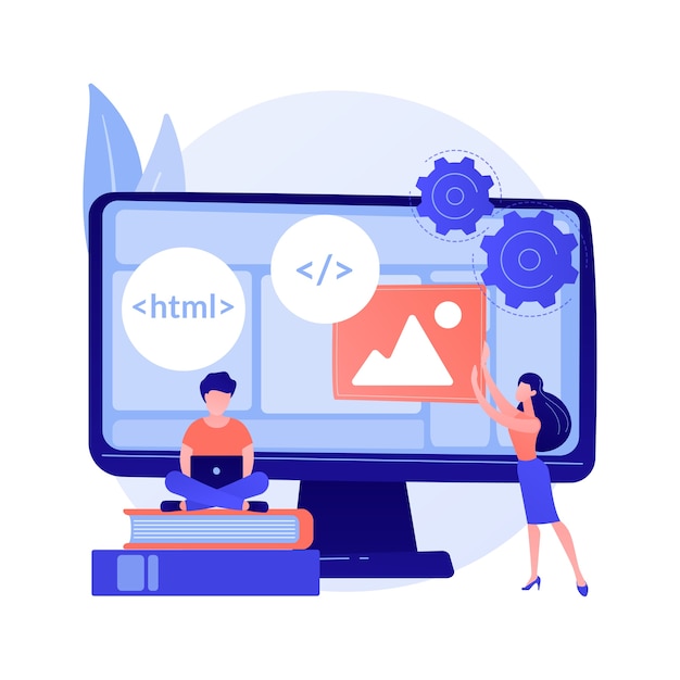 Free Vector web developers courses. computer programming, web design, script and coding study. computer science student learning interface structure components.