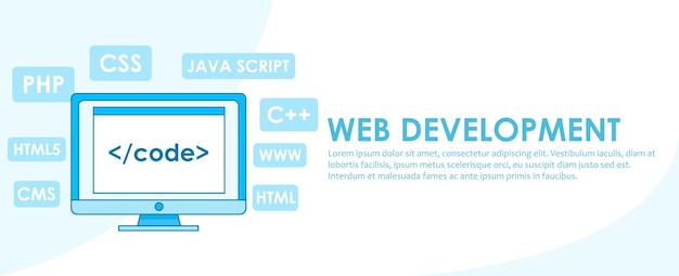 Free Vector web development banner. computer with window a computer with a browser window. 