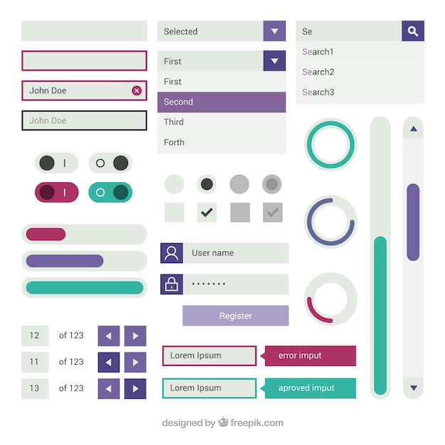 Free Vector web elements and buttons in flat design