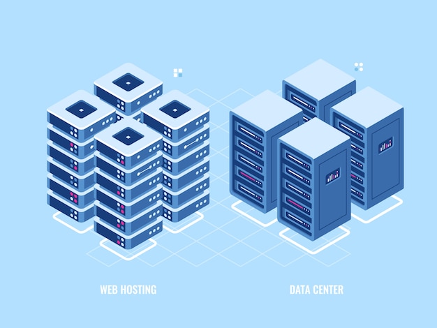 Free Vector web hosting server rack, isometric icon of database and data center, blockchain digital technology