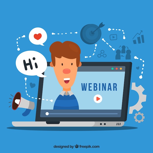 Free Vector webinar background with character in hand drawn style