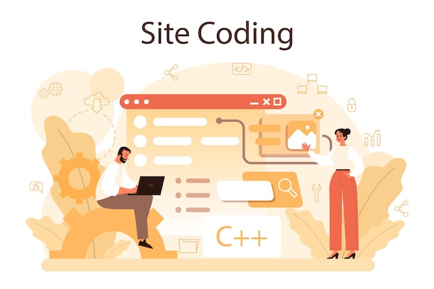 Free Vector website development building and development process web page programming and codding digital specialist isolated flat illustration