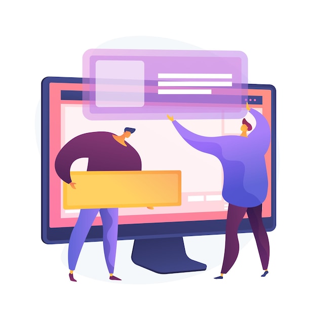 Free Vector website interface development planning. devops team flat characters working. ui, ux, content design. computer software creation and web development.