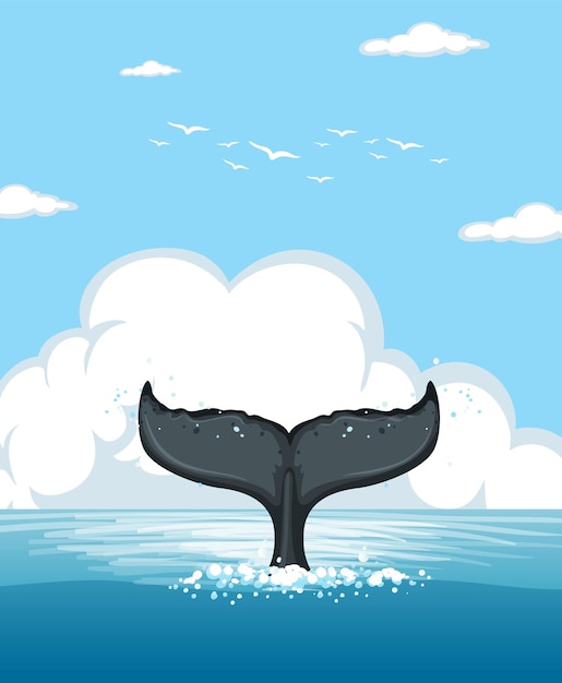 Free Vector whale tail above ocean waves