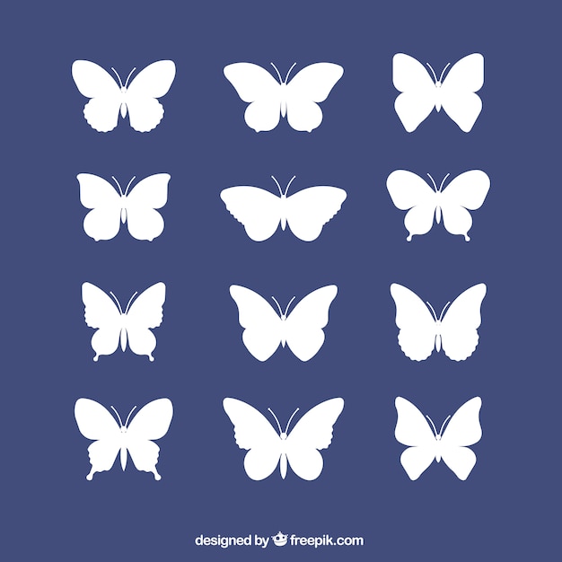Free Vector white silhouettes set of butterflies