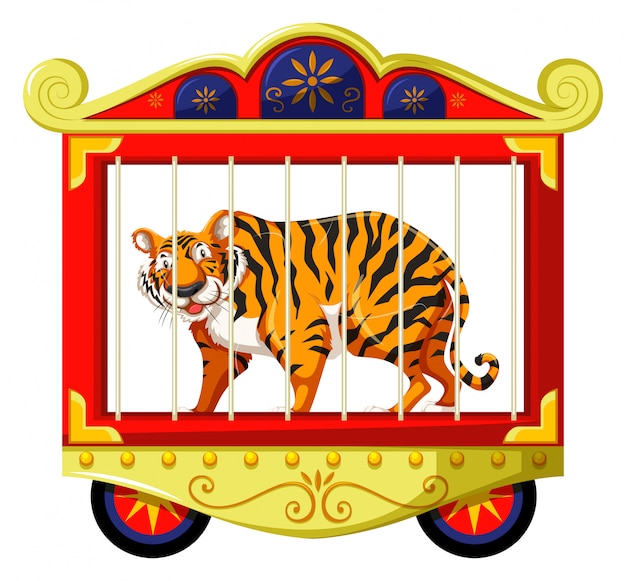 Free Vector wild tiger in the circus cage