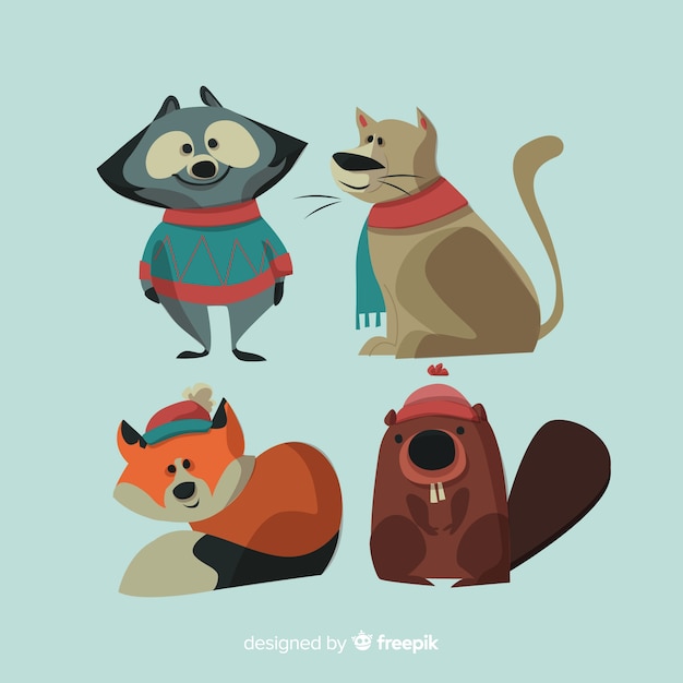 Free Vector winter forest animal collection