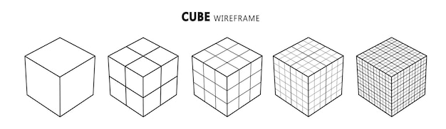 Free Vector wireframe cube with different structure of the grid frame abstract 3d grid design technology style